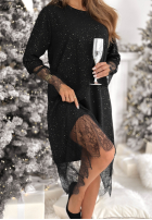 Błyszcząca Šaty oversize z koronką Ask Me Later černá