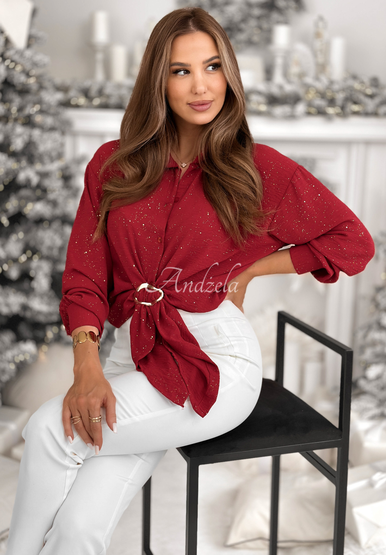 Lesklá viskózová košile s vázáním Text Me Never červená