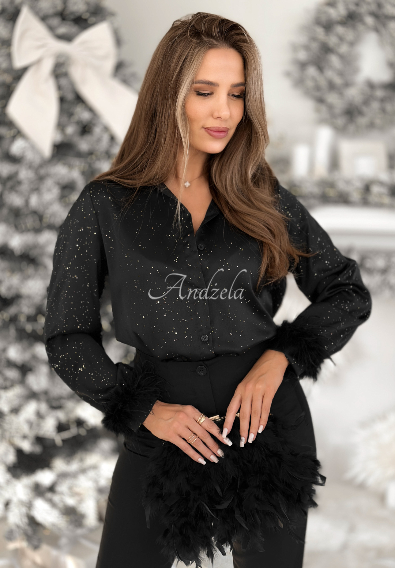 Lesklá košile s peříčky Shine Forever černá