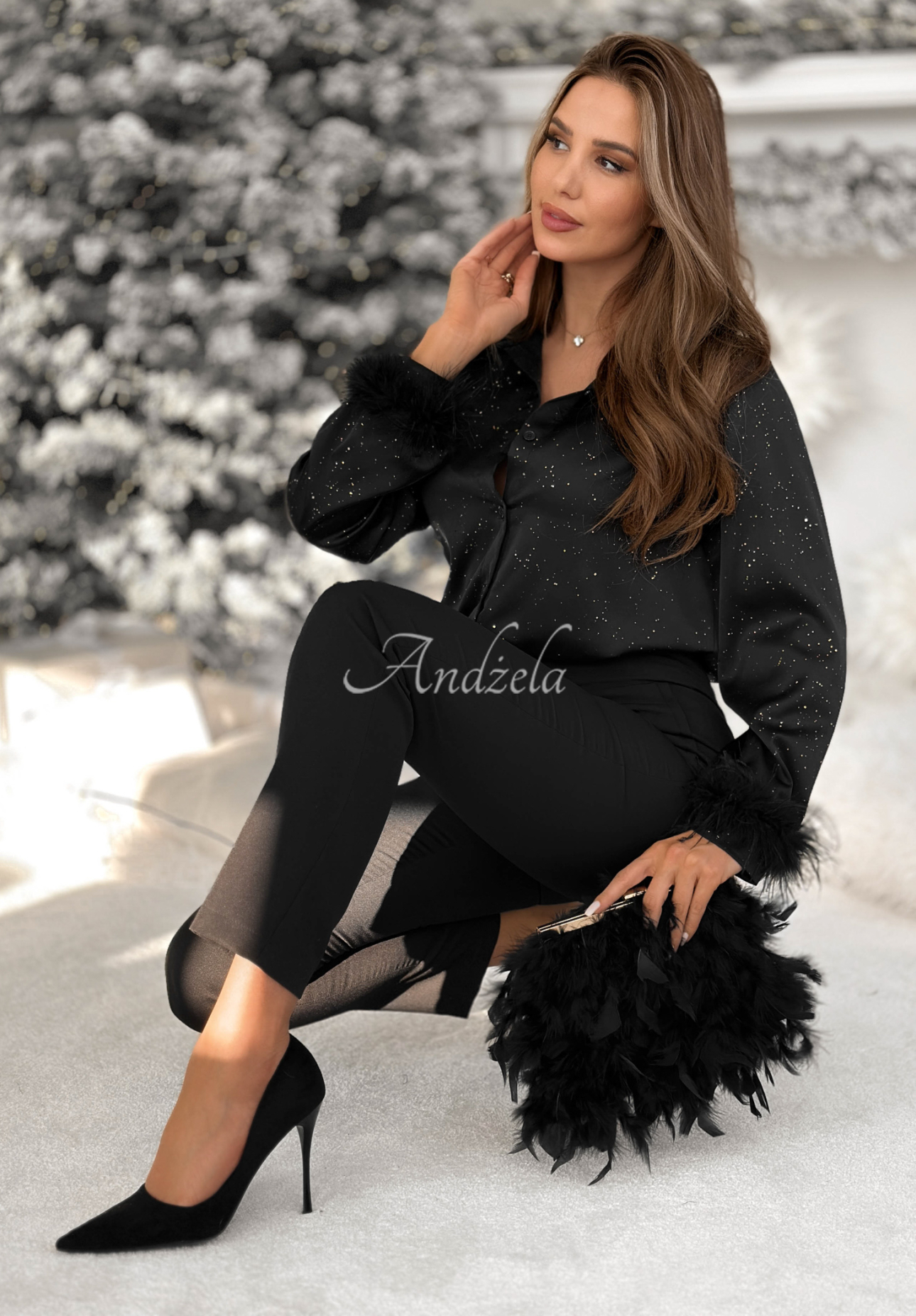 Lesklá košile s peříčky Shine Forever černá