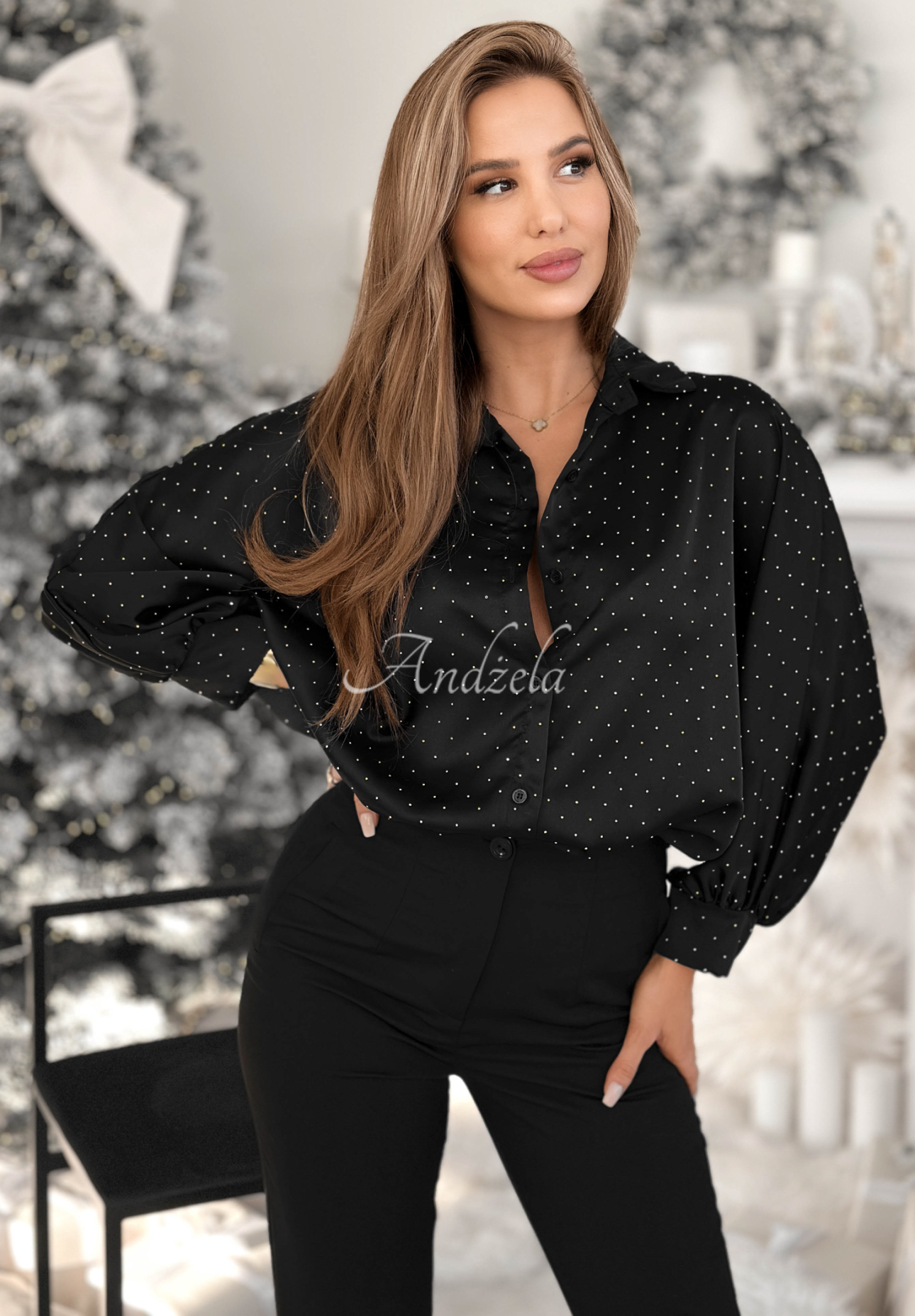 Viskózová košile s krystalky Crystal Brilliance černá