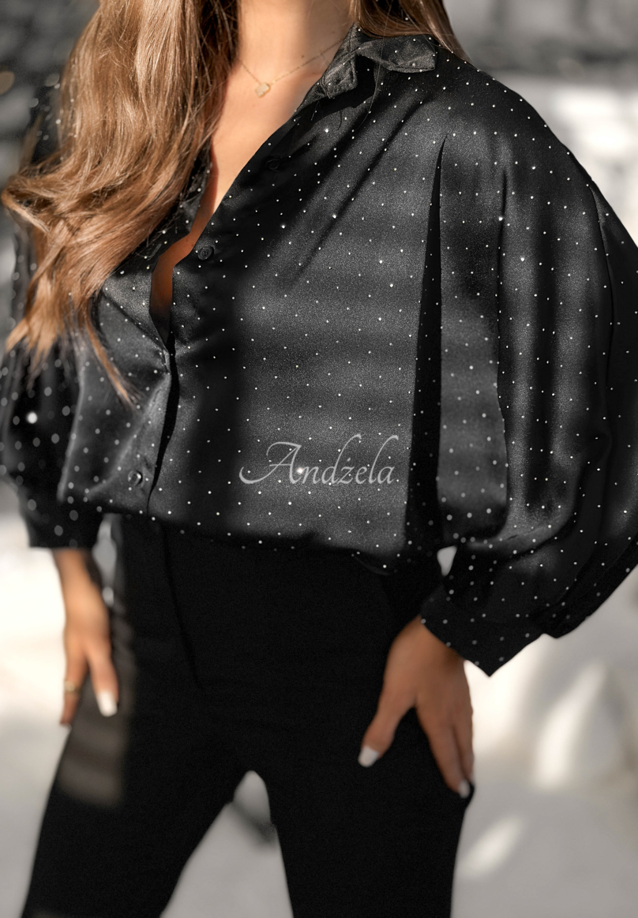 Viskózová košile s krystalky Crystal Brilliance černá