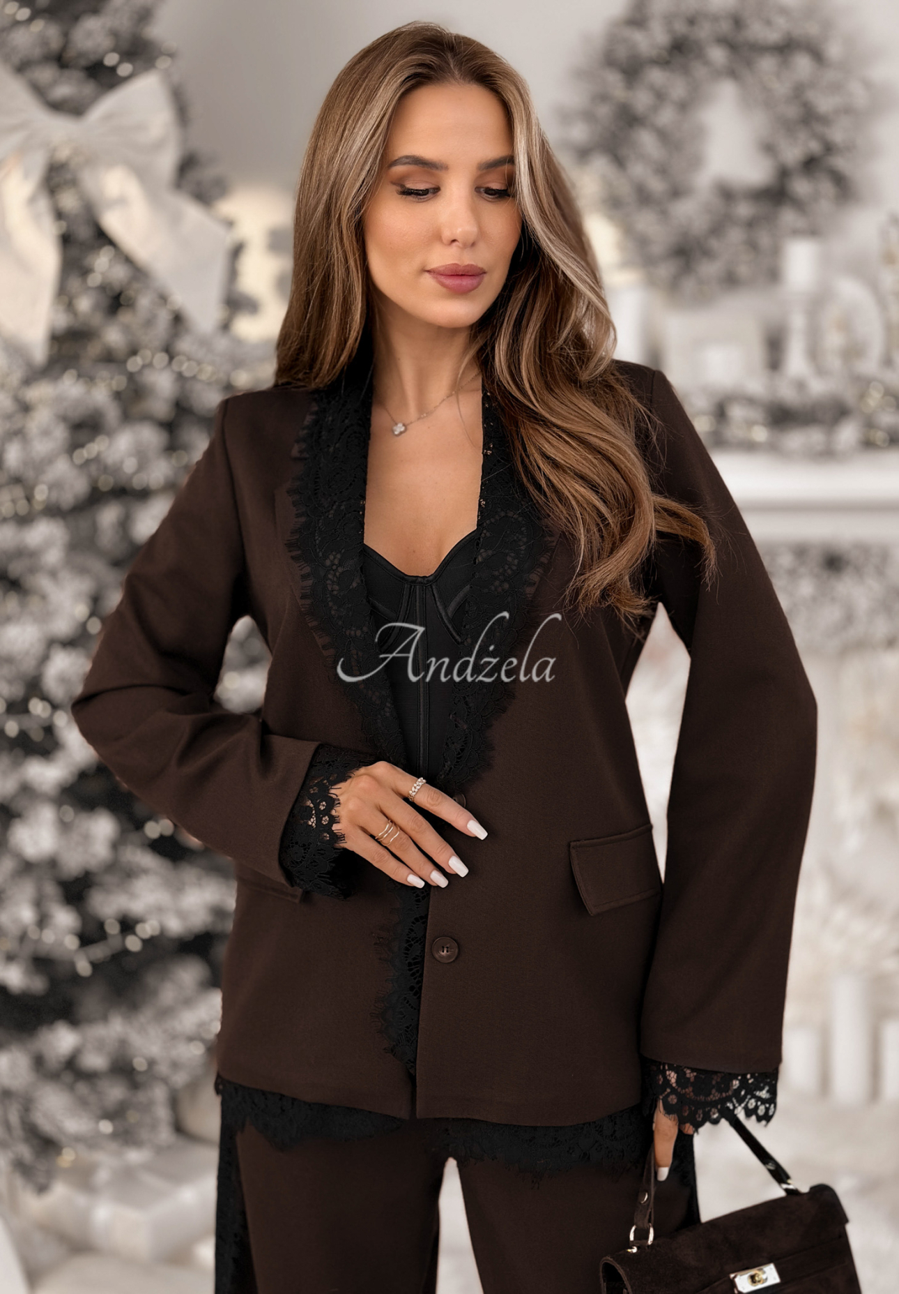 Sako s krajkou a viskózou Grace Moment čokoládová