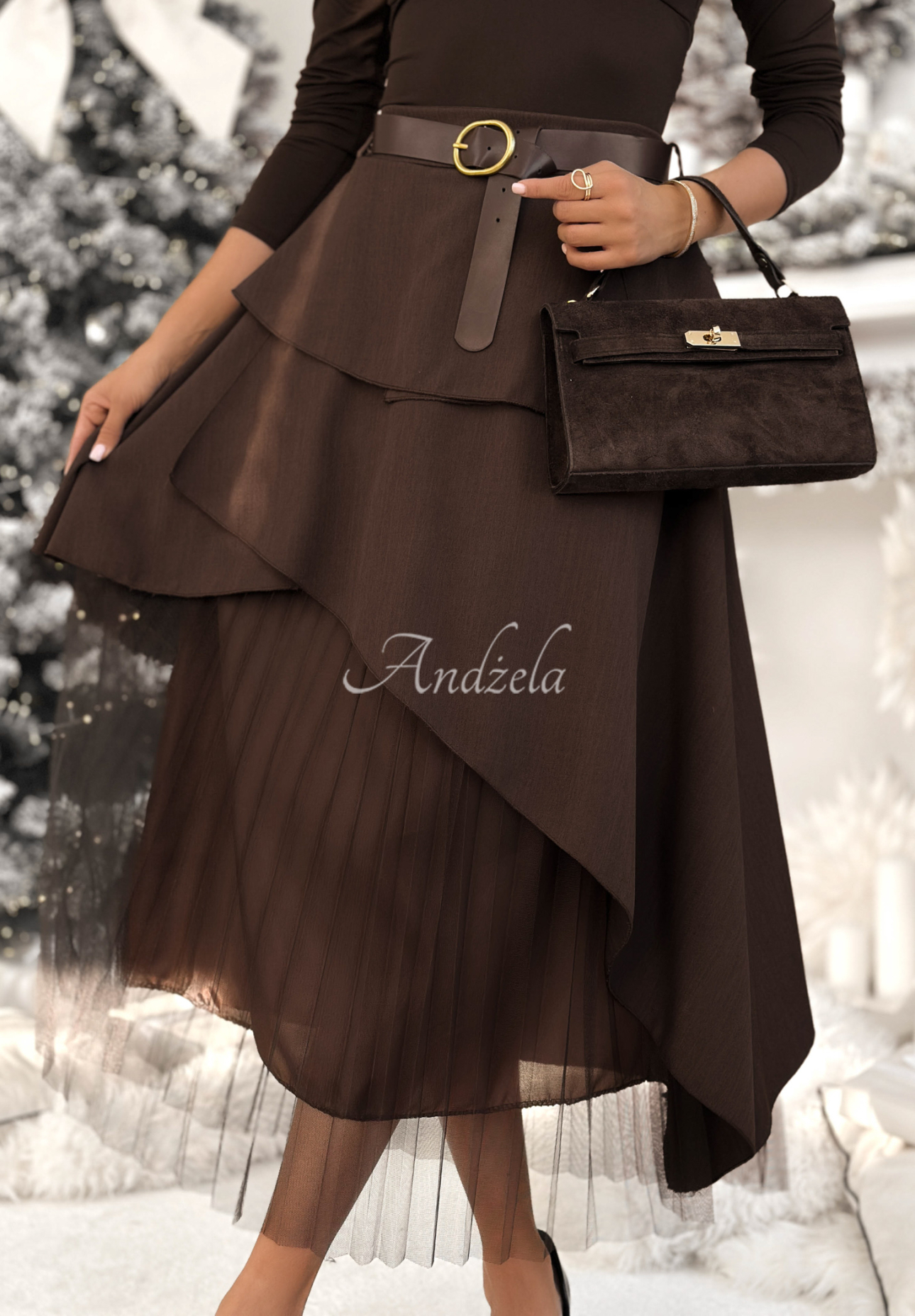 Plisovaná sukně s páskem Change You Wish čokoládová