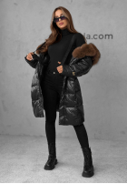 Długa Prošívaná Bunda z futerkiem Winter Time černá