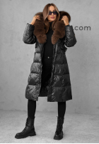 Długa Prošívaná Bunda z futerkiem Winter Time černá