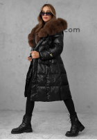 Długa Prošívaná Bunda z futerkiem Winter Time černá