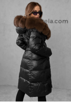 Długa Prošívaná Bunda z futerkiem Winter Time černá