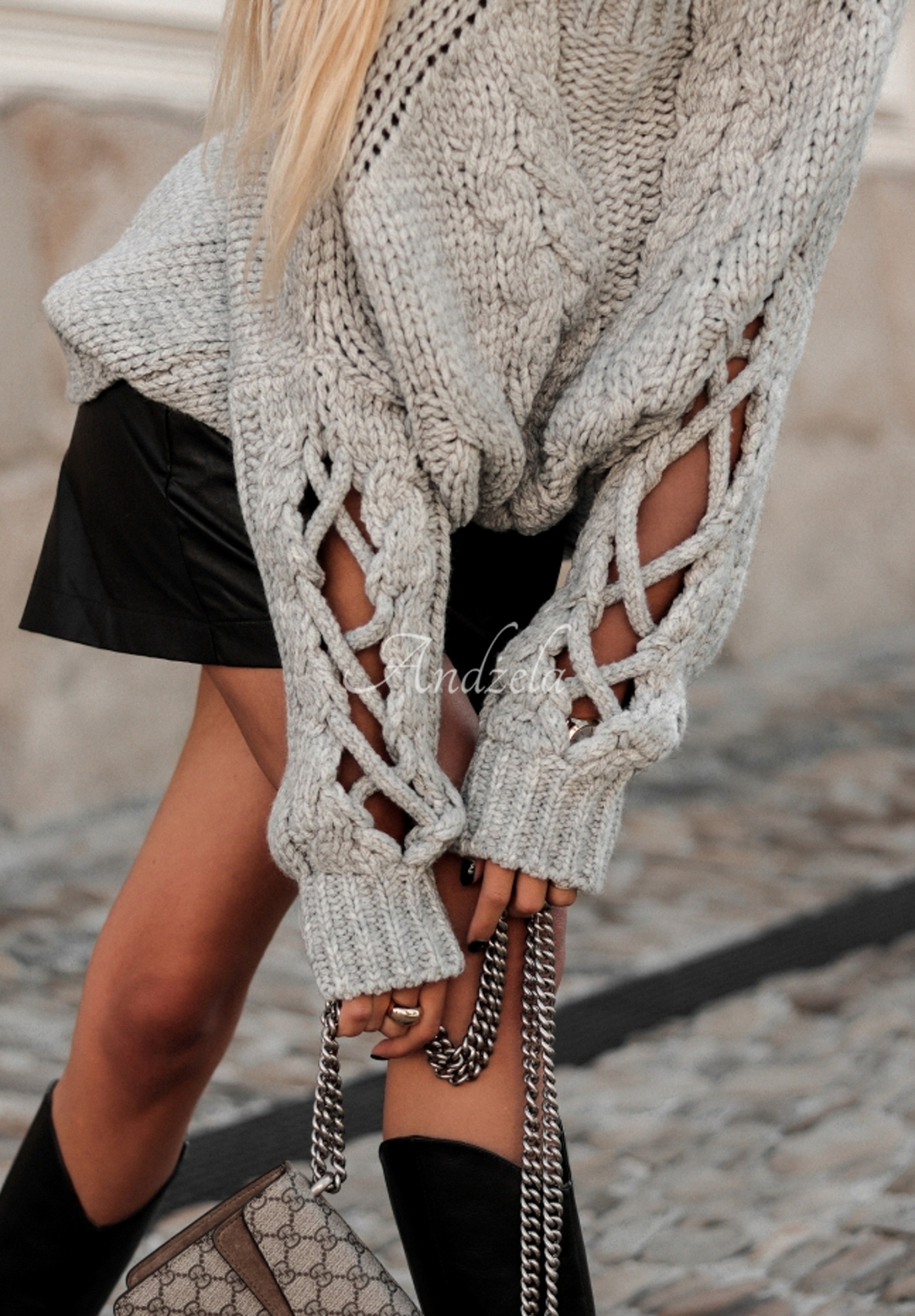 Svetr s ozdobnou vazbou Cocomore Casual Šedá