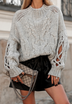 Svetr s ozdobnou vazbou Cocomore Casual Šedá