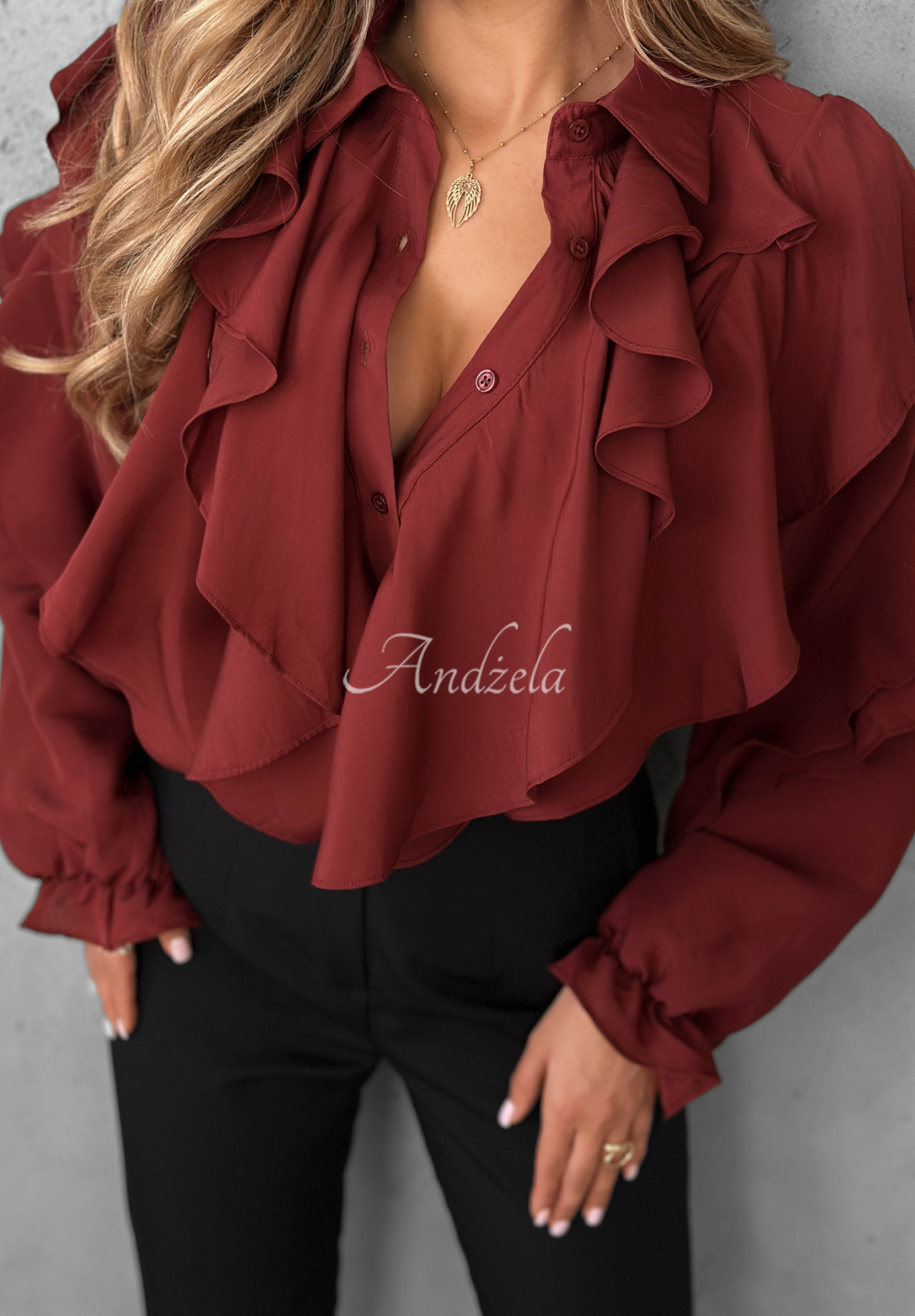 Viskózová košile s volánky Majestic Dreams vínová