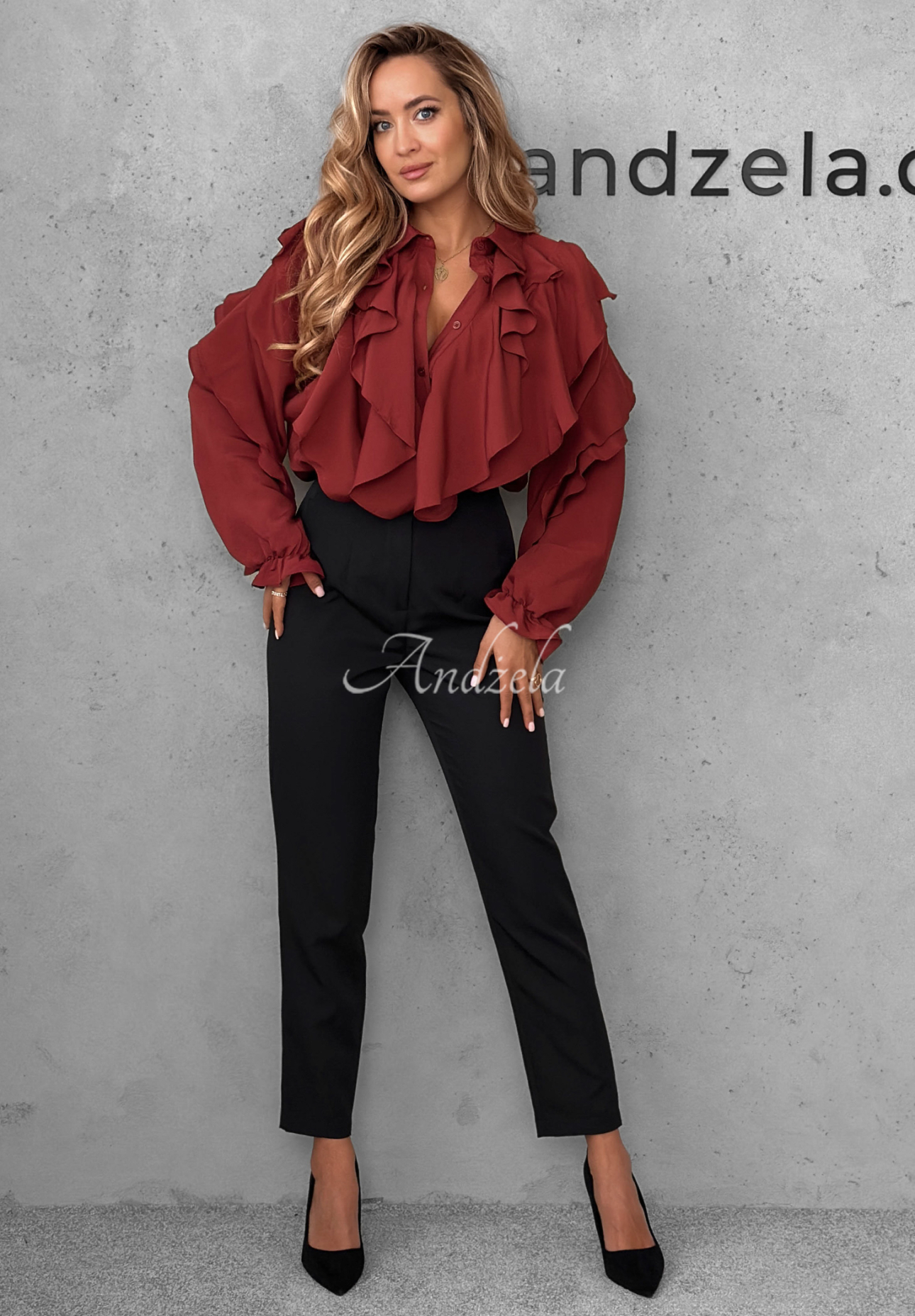 Viskózová košile s volánky Majestic Dreams vínová