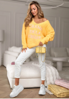 Miękki Svetr z dekoltem i haftami Creme De La Creme žlutá
