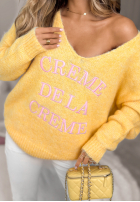 Miękki Svetr z dekoltem i haftami Creme De La Creme žlutá