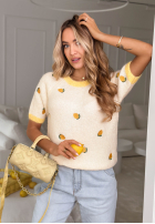 Miękki Svetr w cytrynki Summer Fruits biało-žlutá