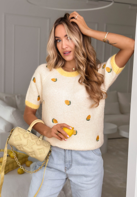 Měkký svetr s citrony a viskózou Summer Fruits bílo-žlutý
