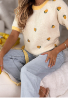 Miękki Svetr w cytrynki Summer Fruits biało-žlutá