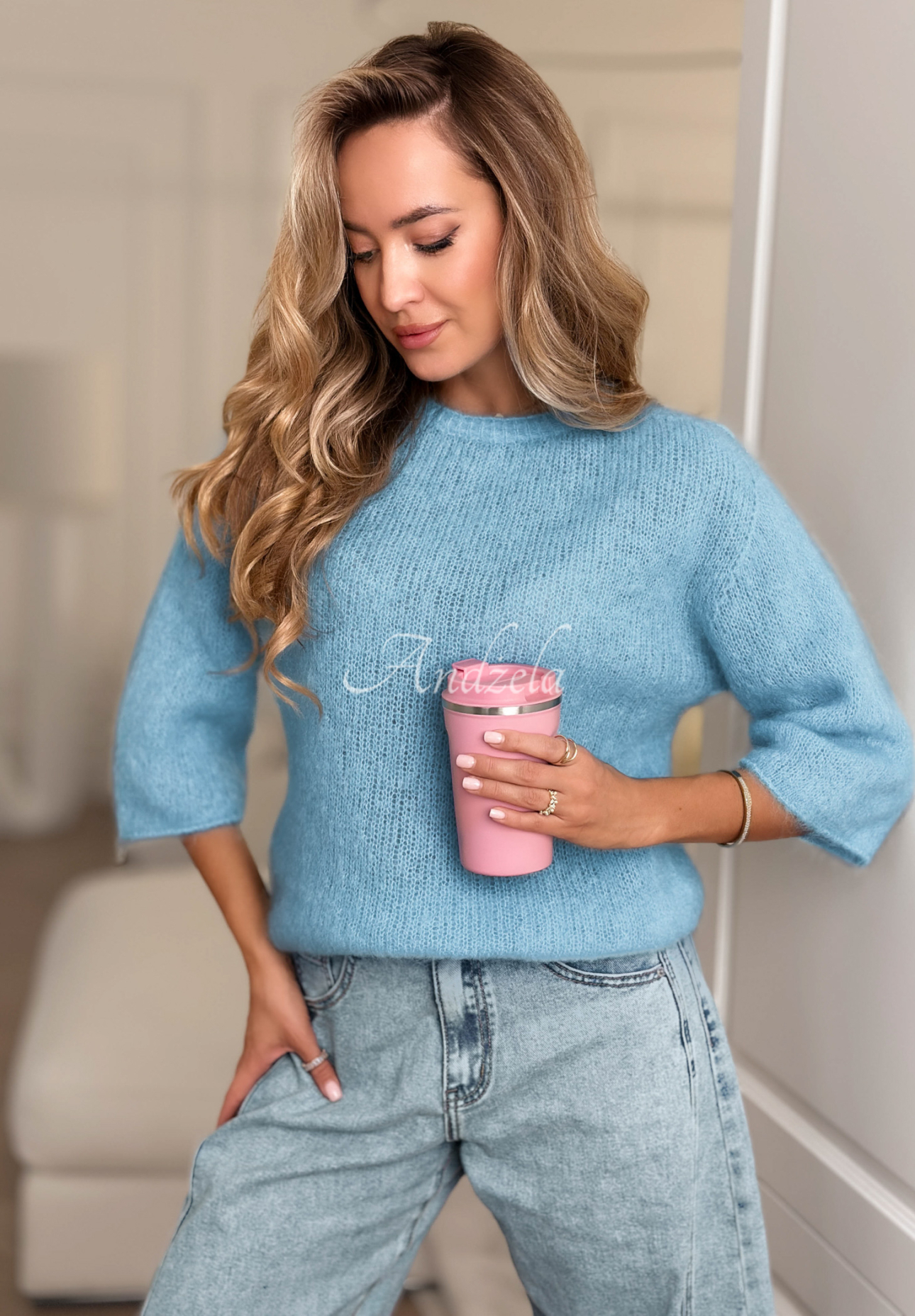 Mohérový svetr Give Me Space modrý