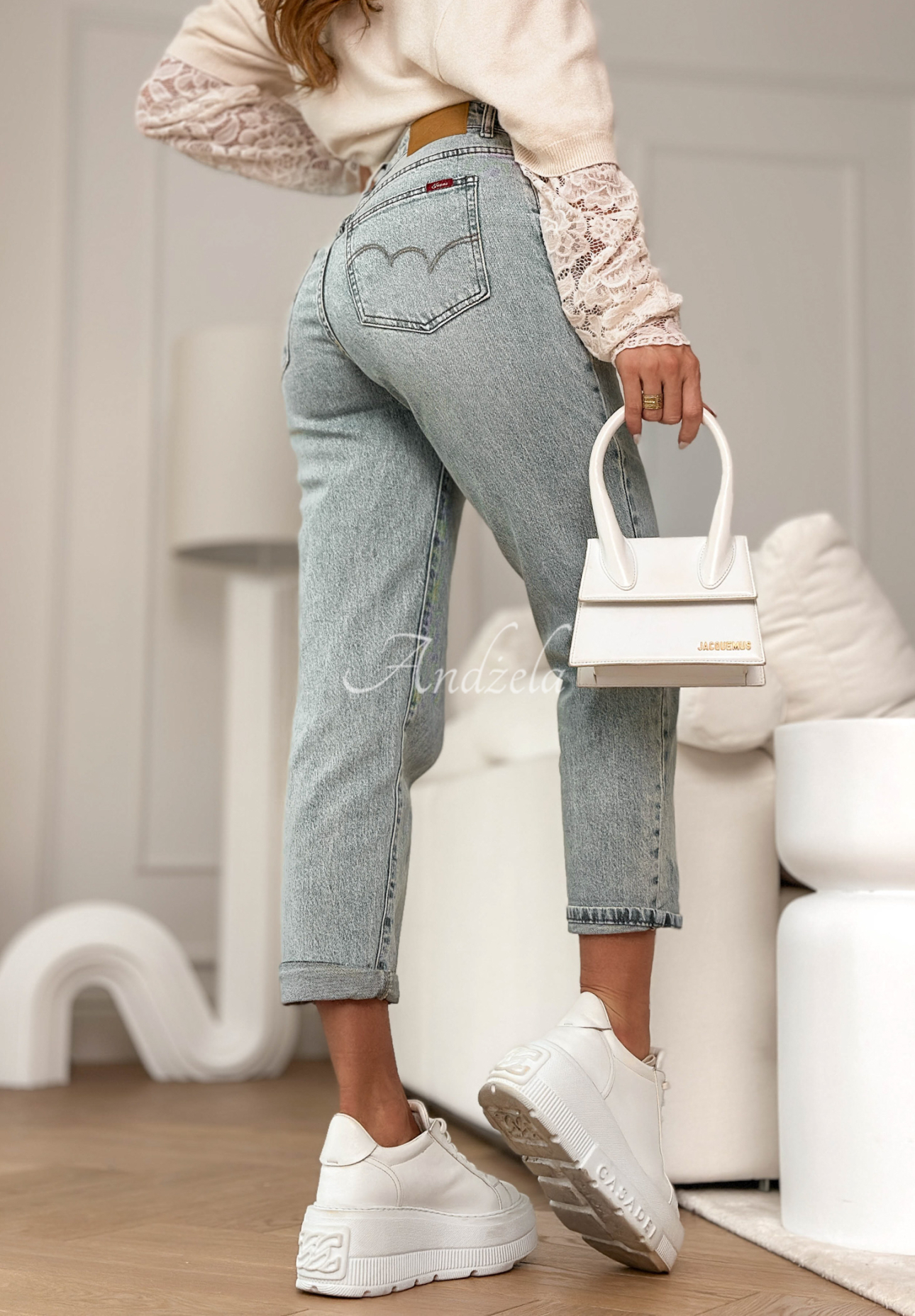 Džíny mom fit s páskem Before I Go světle modré