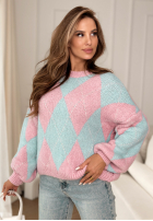 Miękki Svetr w romby In Your Dreams różowo-modrý