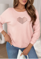 Lehký Svetr z ażurowym sercem From The Heart pudrová růžová