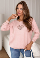 Lehký Svetr z ażurowym sercem From The Heart pudrová růžová