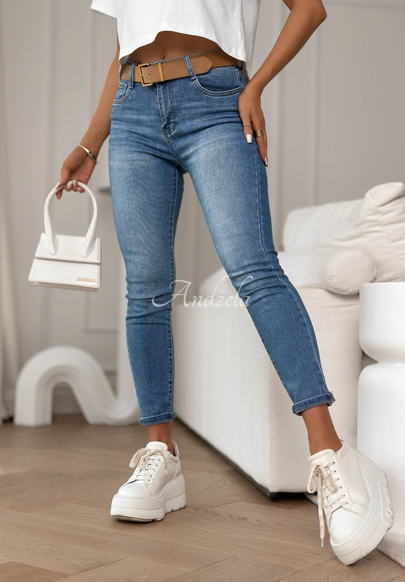 Skinny džíny s páskem Asked For It modré