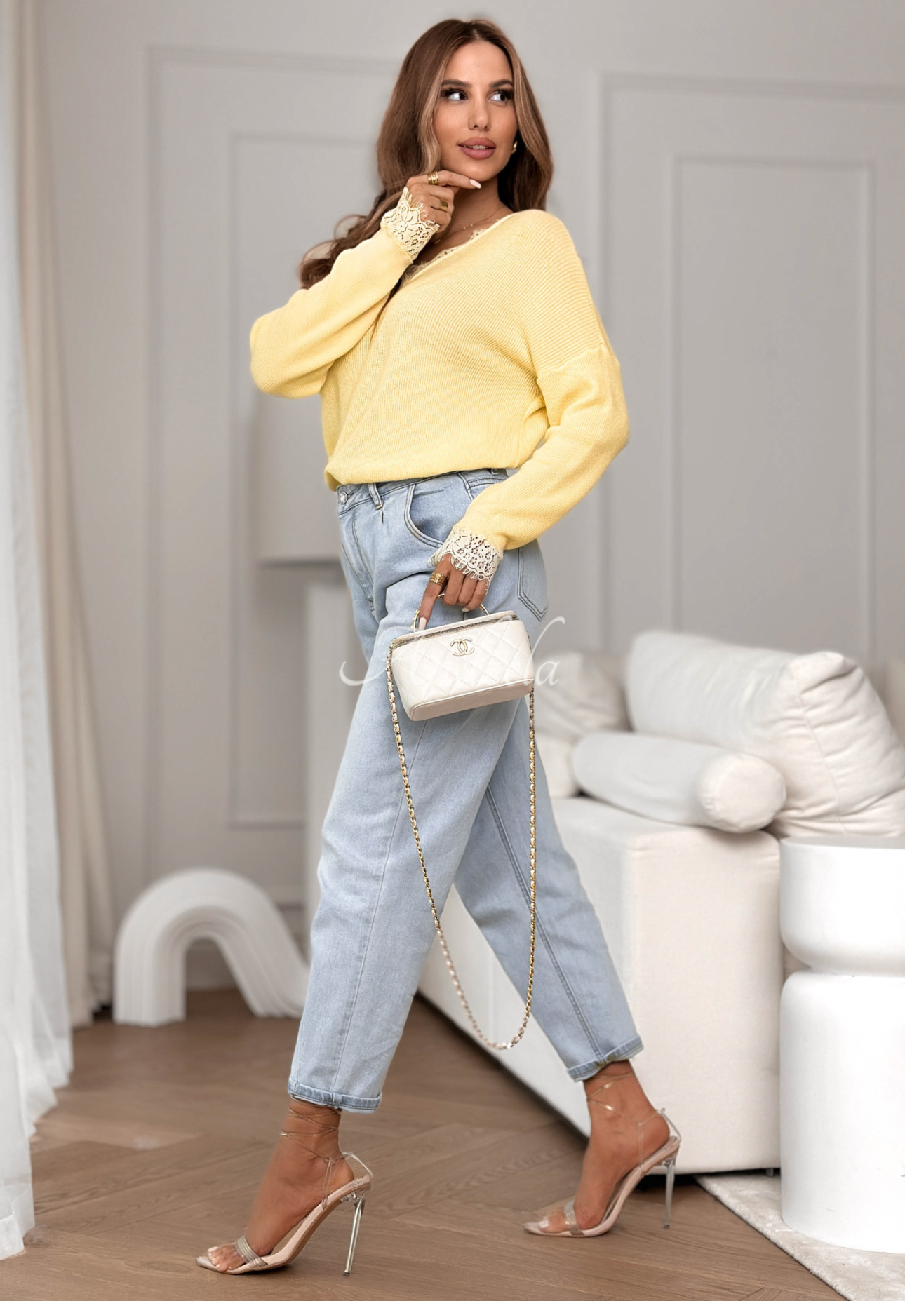 Lehký svetr z viskózy s krajkou Till April žlutá