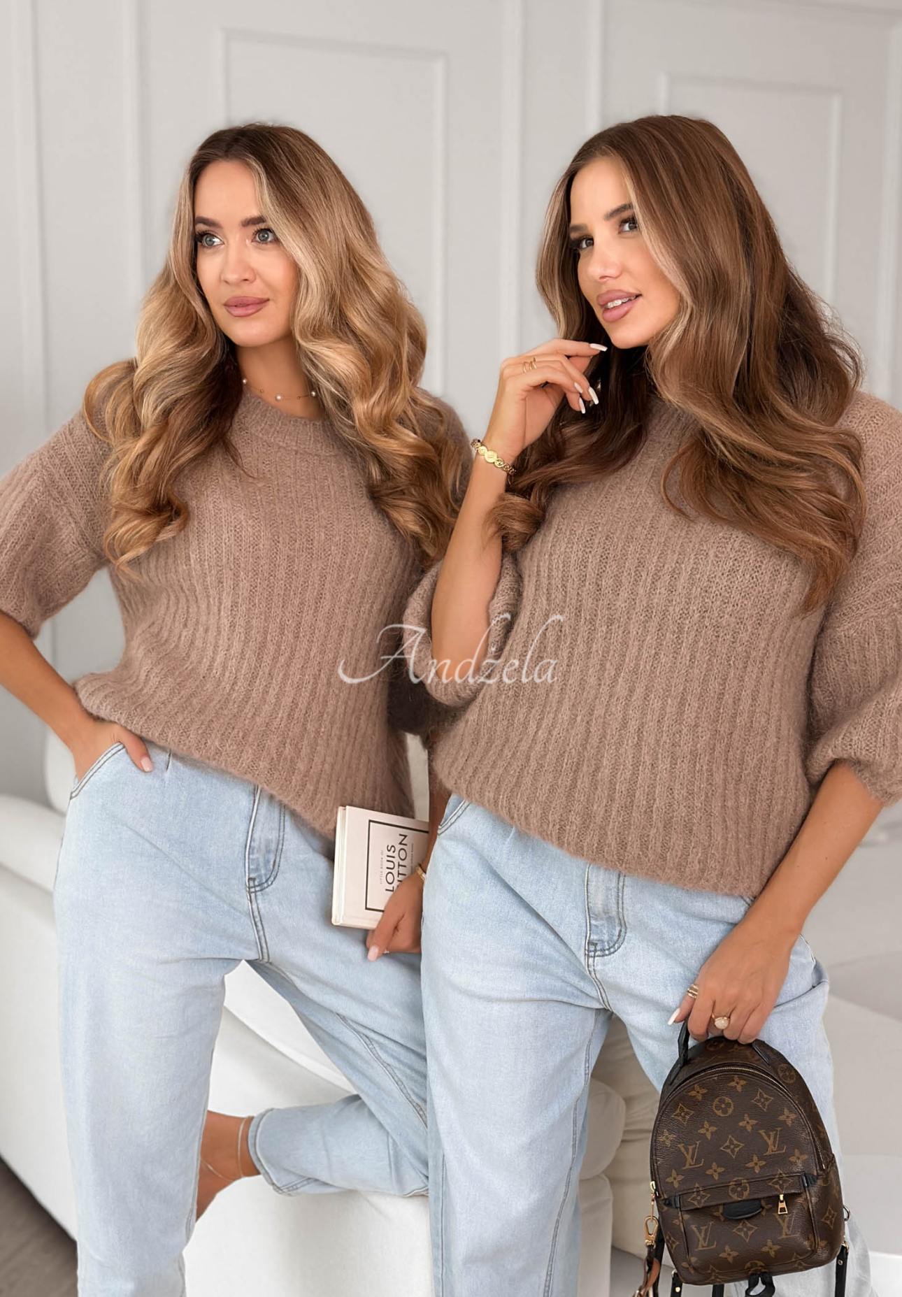 Mohérový svetr s vlnou On Airplane Mokka