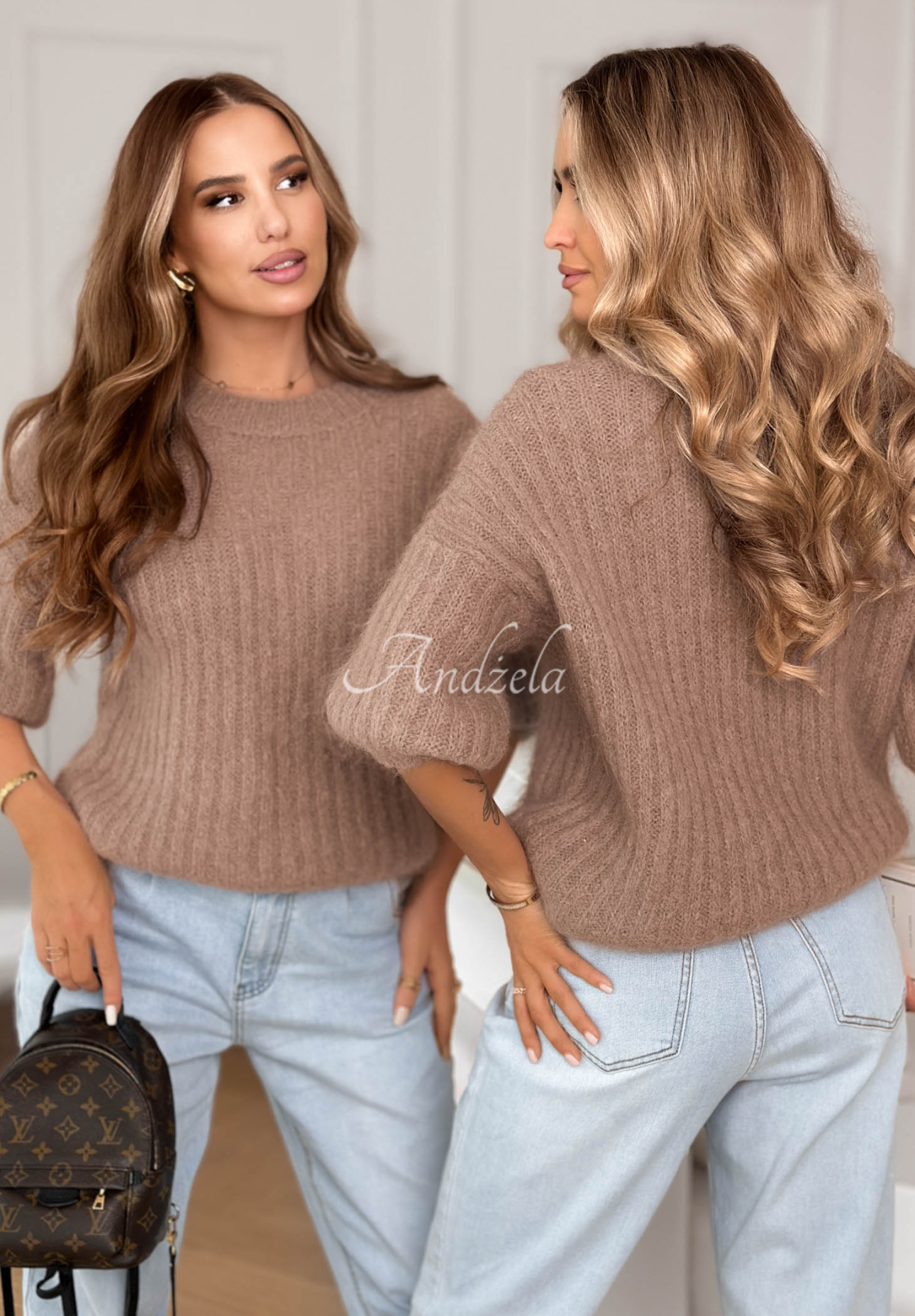 Mohérový svetr s vlnou On Airplane Mokka