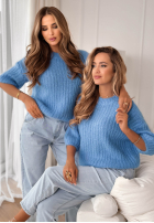 Moherowy Svetr na krótki rękaw z wełną On Airplane kobaltový