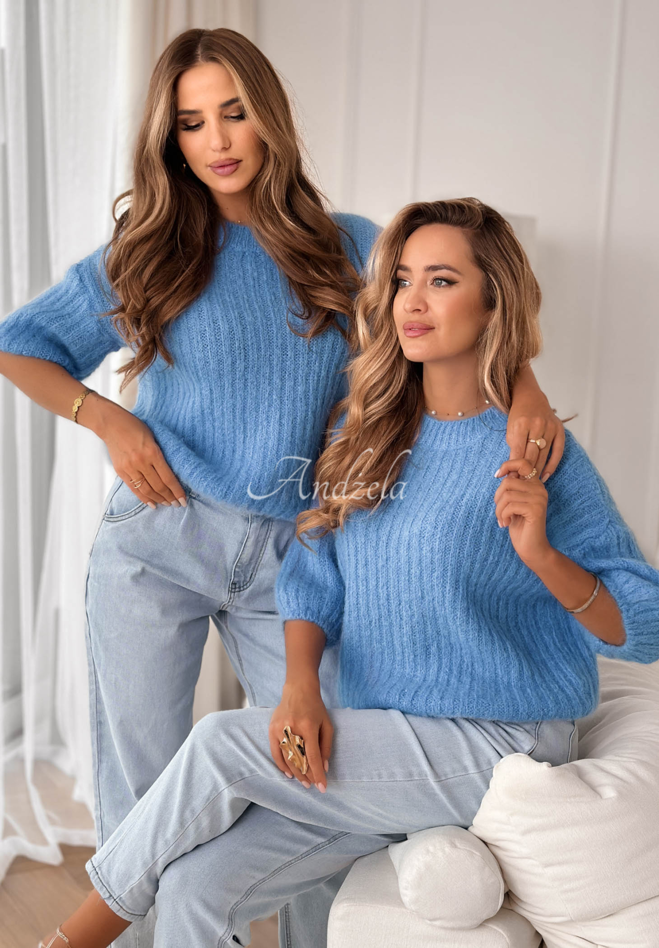 Mohérový svetr s vlnou On Airplane modrý