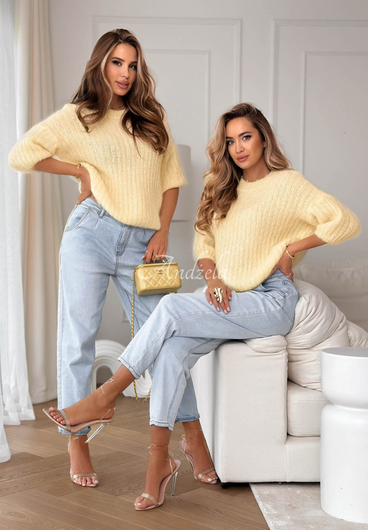 Mohérový svetr s vlnou On Airplane žlutá