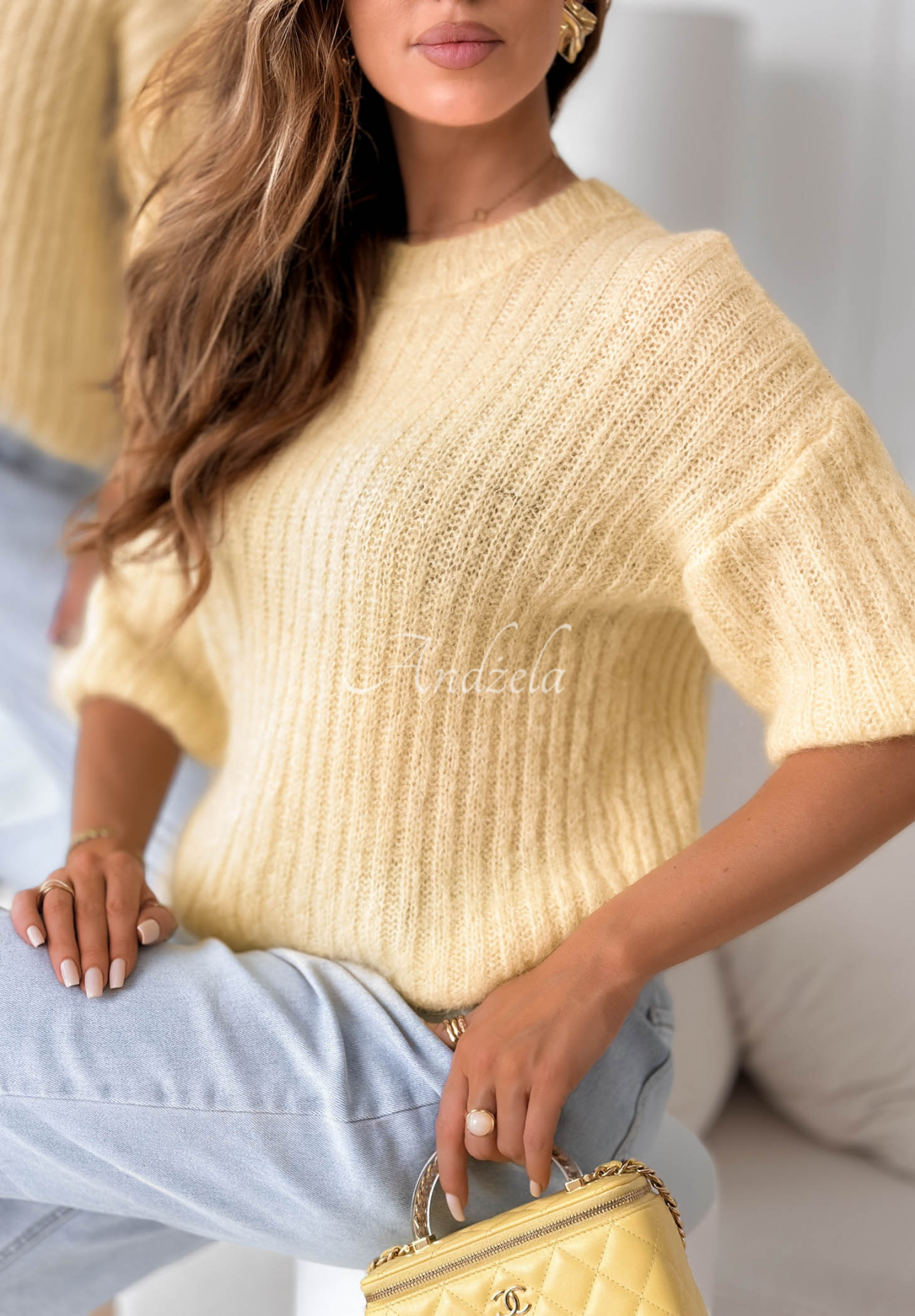 Mohérový svetr s vlnou On Airplane žlutá