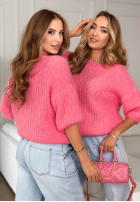 Moherowy Svetr na krótki rękaw z wełną On Airplane růžový