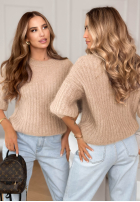 Moherowy Svetr na krótki rękaw z wełną On Airplane béžový