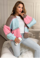 Krótki kardigan oversize Color Burst niebiesko-růžový