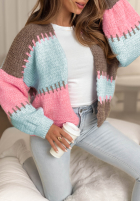 Krótki kardigan oversize Color Burst niebiesko-růžový