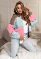 Krótki kardigan oversize Color Burst niebiesko-růžový