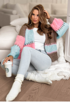 Krótki kardigan oversize Color Burst niebiesko-růžový