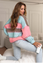Krótki kardigan oversize Color Burst niebiesko-růžový