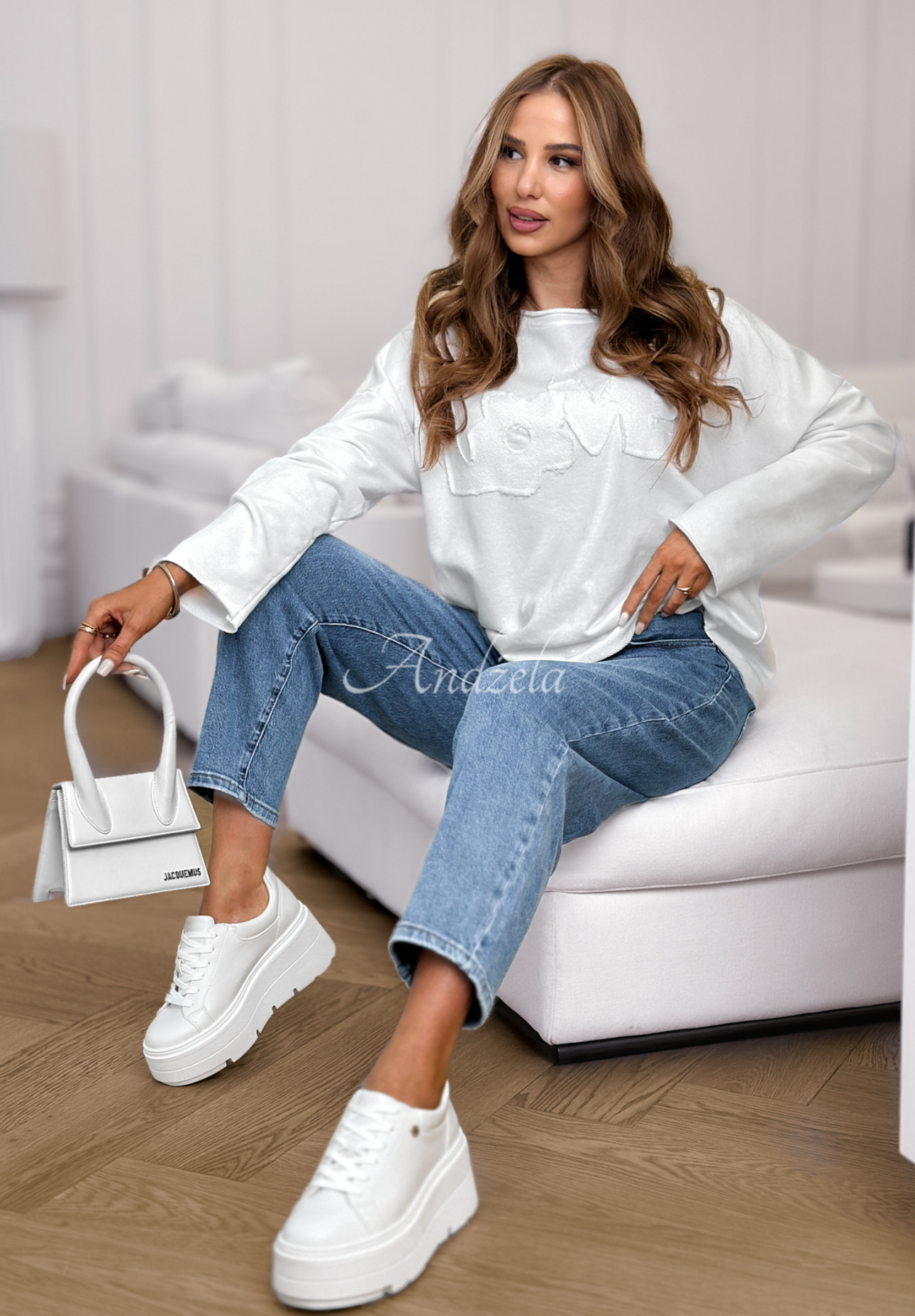 Bavlněná halenka s nápisem Flowers &amp; Love Bílá