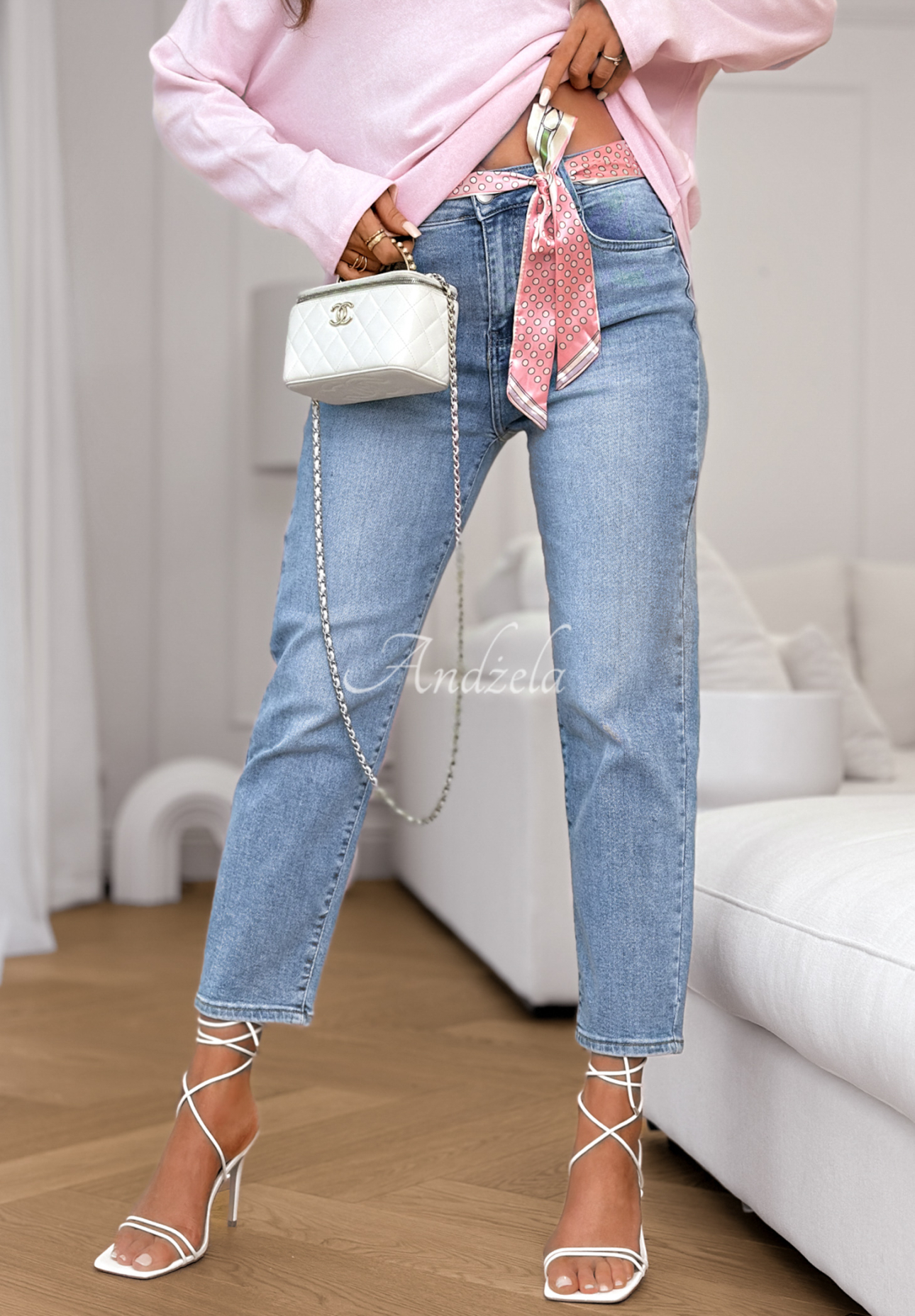 Džíny mom fit s páskem Real For You modré