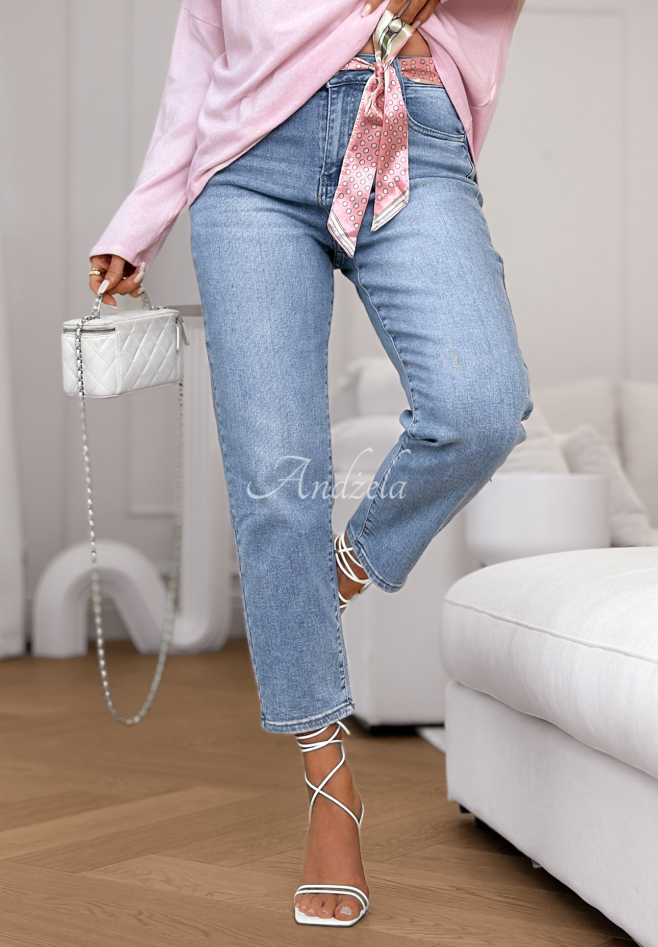 Džíny mom fit s páskem Real For You modré