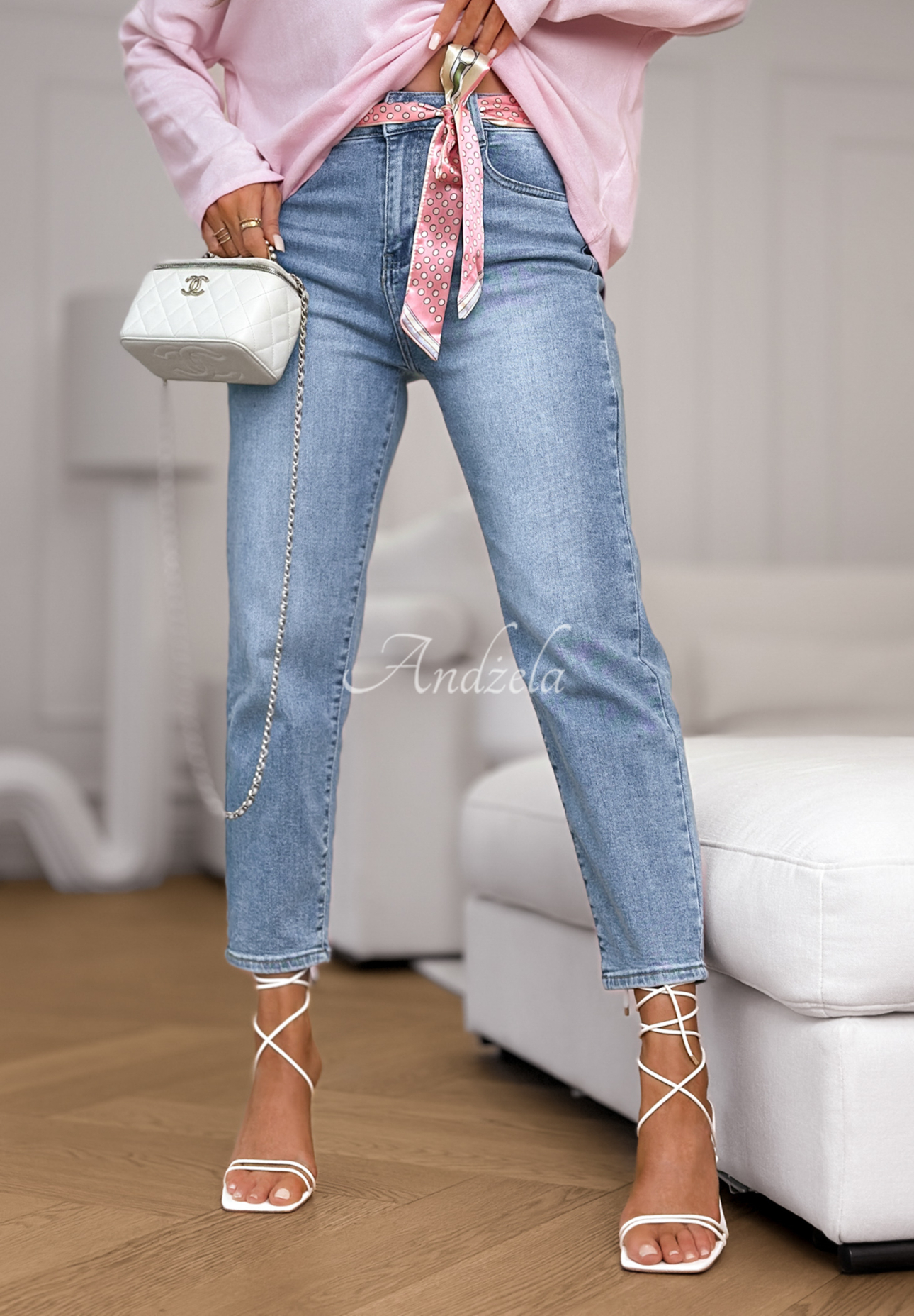 Džíny mom fit s páskem Real For You modré