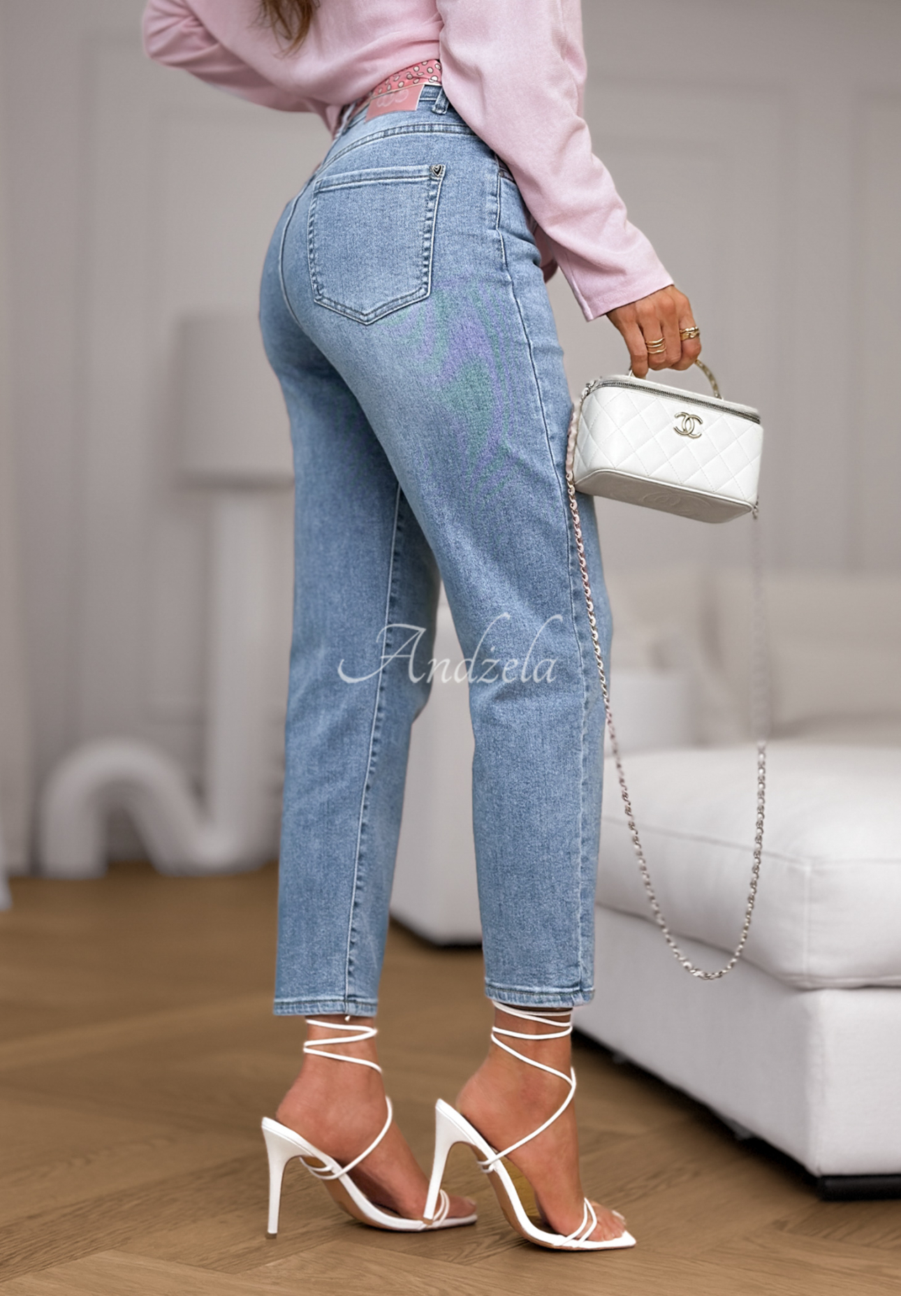 Džíny mom fit s páskem Real For You modré