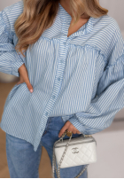 Košile z bufkami w paski Pure Lines biało-blankytná