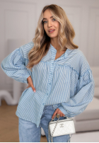 Košile z bufkami w paski Pure Lines biało-blankytná