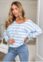 Svetr w paski z frędzlami Nice Stripes biało-blankytný