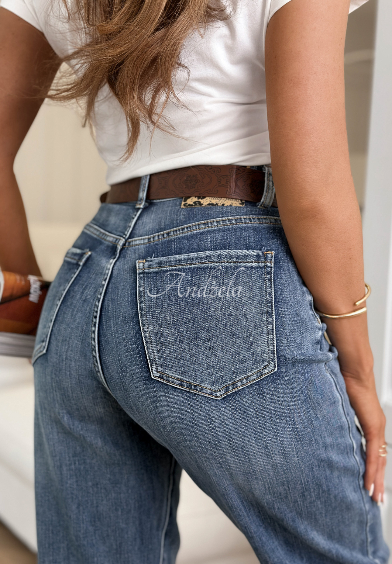 Mom fit džíny s páskem Are You Sure modré